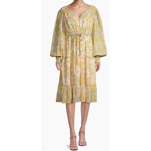 NWOT Rachel Parcell Daisy Floral Chiffon Drawstring Midi-Dress Women's XS - Picture 1 of 12